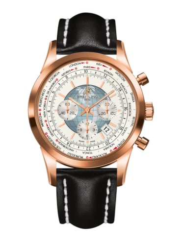 Breitling Transocean Chronograph Unitime Red Gold / Silver / Calf