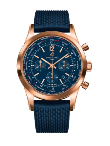 Breitling Transocean Chronograph Unitime Pilot Red Gold / Blue / Rubber