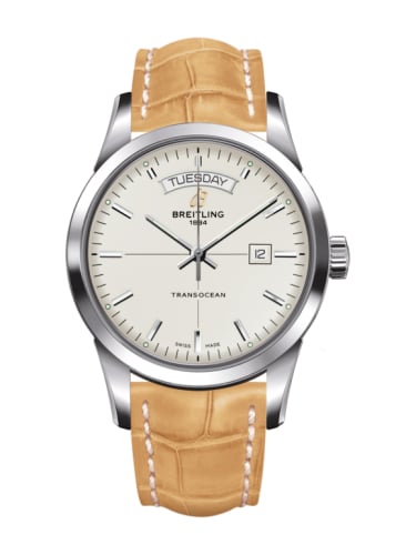 Breitling Transocean Day &amp; Date Stainless Steel / Silver / Croco / Pin