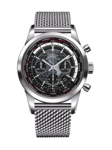 Breitling Transocean Chronograph Unitime Stainless Steel / Black / Milanese