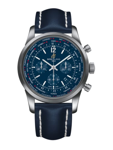 Breitling Transocean Chronograph Unitime Pilot Stainless Steel / Blue / Calf