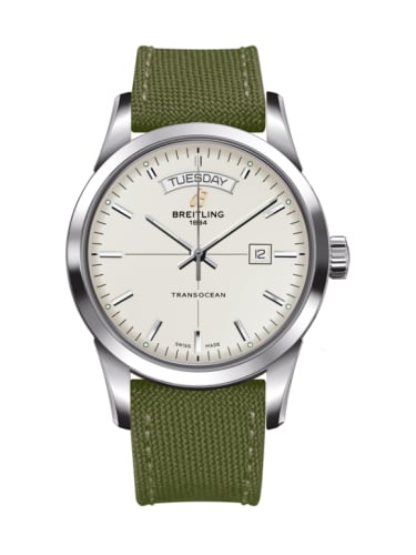 Breitling Transocean Day &amp; Date Stainless Steel / Silver / Military / Pin