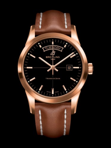 Breitling Transocean Day &amp; Date Red Gold / Black / Calf / Folding