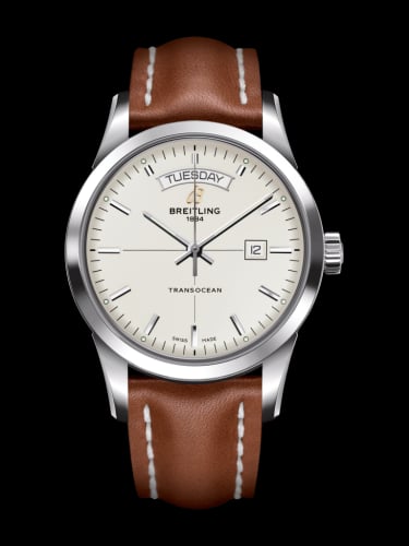 Breitling Transocean Day &amp; Date Stainless Steel / Silver / Calf / Folding