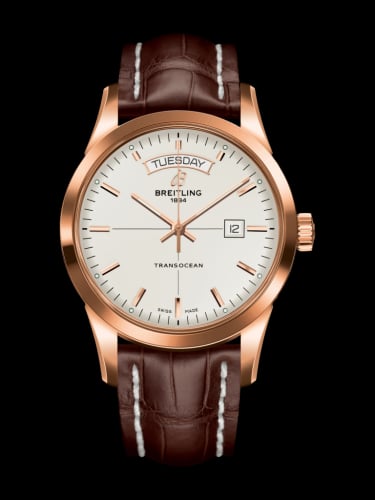 Breitling Transocean Day &amp; Date Red Gold / Silver / Croco / Folding