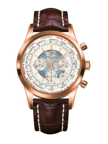 Breitling Transocean Chronograph Unitime Red Gold / Silver / Croco