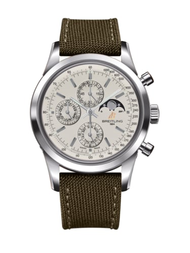 Breitling Transocean Chronograph 1461 Stainless Steel / Silver / Military / Pin