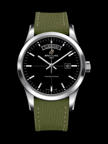 Breitling Transocean Day &amp; Date Stainless Steel / Black / Military / Pin
