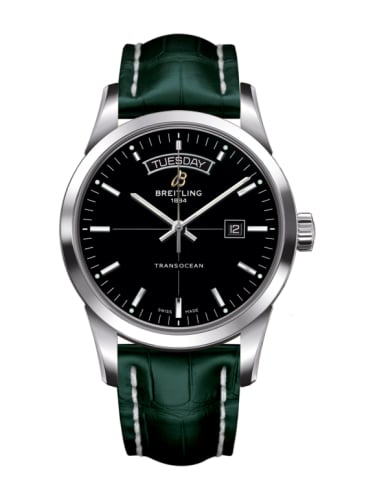 Breitling Transocean Day &amp; Date Stainless Steel / Black / Croco / Pin