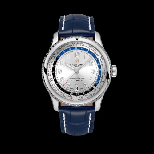 Breitling Navitimer 8 B35 Automatic Unitime 43 Stainless Steel / Silver / Blue Croco / Folding