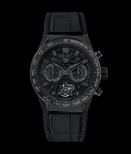 TAG Heuer Carrera Calibre Heuer 02T 45 Chronograph Tourbillon Titanium / Ceramic / Alligator / Black Phantom