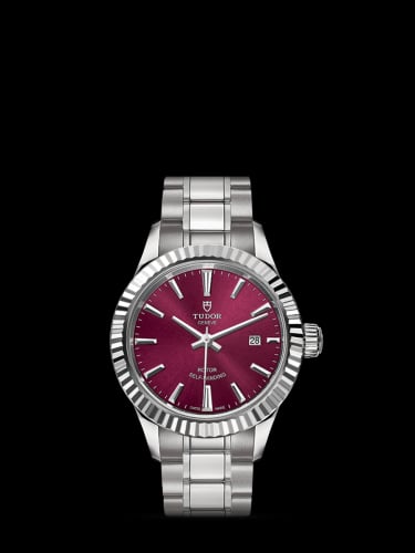 Tudor Style 28 Stainless Steel / Fluted / Burgundy / Bracelet