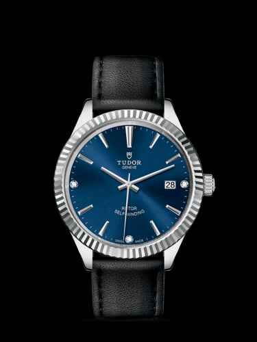 Tudor Style 38 Stainless Steel / Fluted / Blue-Diamond / Strap