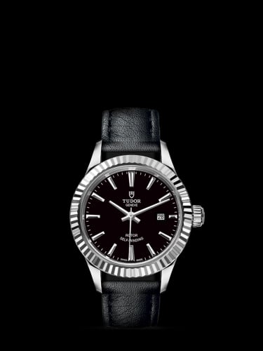 Tudor Style 28 Stainless Steel / Fluted / Black / Strap