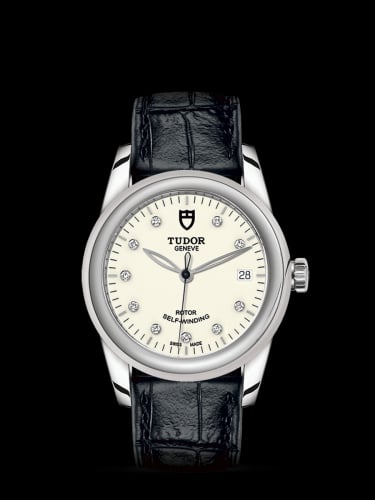 Tudor Glamour Date 36 Stainless Steel / Opaline-Diamond / Strap