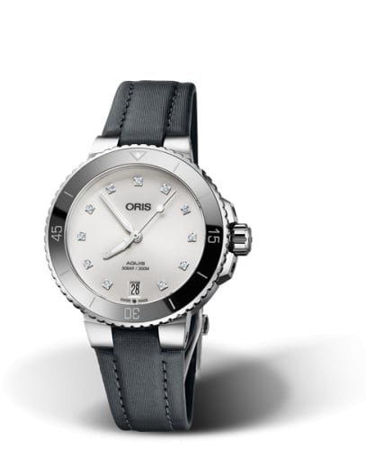 Oris Aquis Date 36.5 Stainless Steel / White - Diamond / Textile