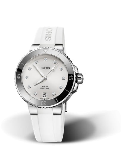 Oris Aquis Date 36.5 Stainless Steel / White - Diamond / Rubber