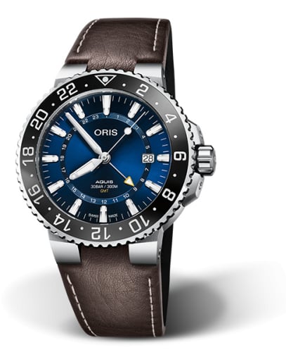 Oris Aquis GMT 43.5 Stainless Steel / Blue / Calf