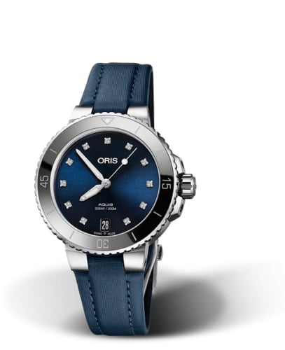 Oris Aquis Date Diamonds 36.5 Stainless Steel / Blue - Diamond / Textile