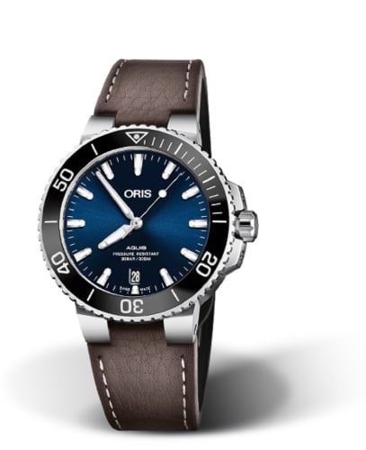 Oris Aquis Date 39.5 Stainless Steel / Blue / Calf