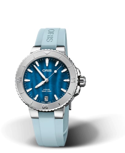 Oris Aquis Date 36.5 Stainless Steel / Aegean Blue / Rubber