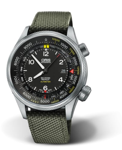 Oris Big Crown ProPilot Altimeter Feet / Green Textile