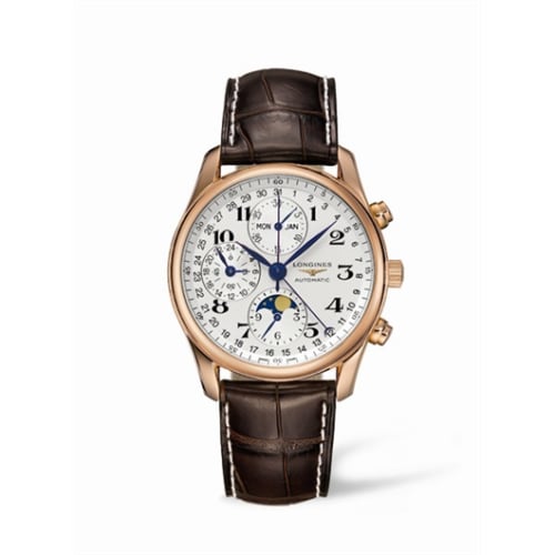 Longines Master Collection 40 Chronograph Calendar Pink Gold / Silver / Strap