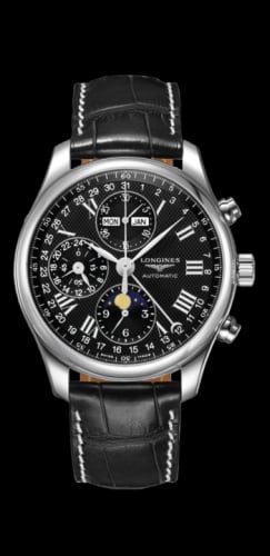Longines Master Collection 42 Chronograph Calendar Stainless Steel / Black-Roman / Alligator XL
