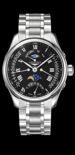 Longines Master Collection 44 Retrograde Moonphase Stainless Steel / Black-Roman / Bracelet