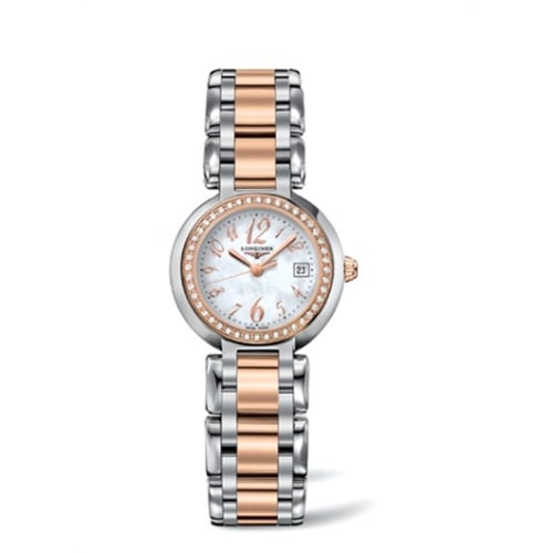 Longines PrimaLuna Quartz 26.5 Stainless Steel / Pink Gold / Diamond / MOP - Arabic / Bracelet
