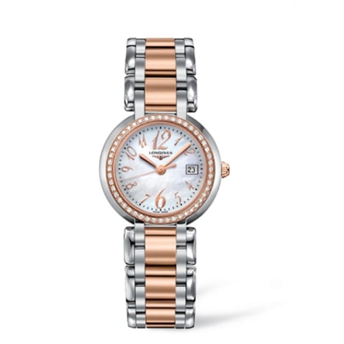 Longines PrimaLuna Quartz 30 Stainless Steel / Pink Gold / Diamond / MOP - Arabic / Bracelet