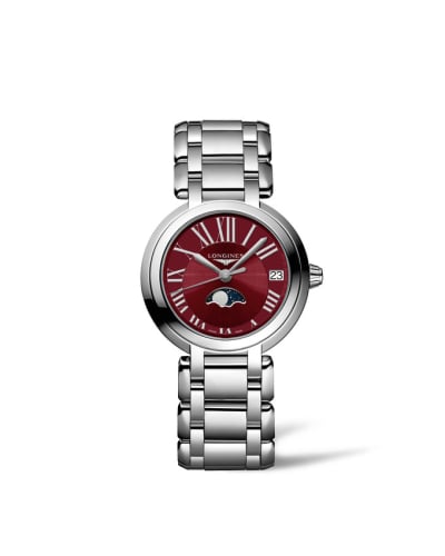 Longines PrimaLuna 30.5 Quartz Moonphase Stainless Steel / Red - Roman / Bracelet