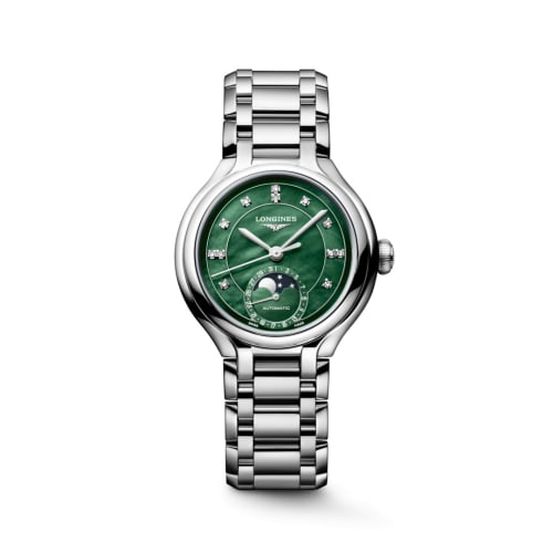 Longines PrimaLuna 34 Automatic Moonphase Stainless Steel / Green MOP