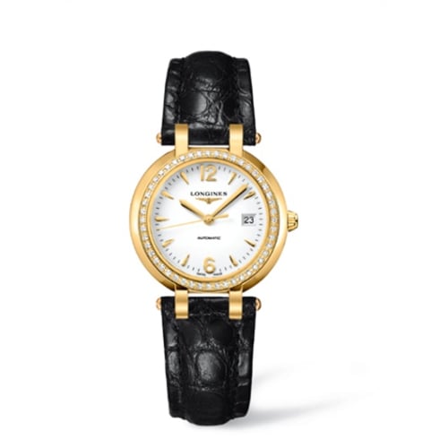 Longines PrimaLuna Automatic 30 Yellow Gold Diamond Leather Arabic