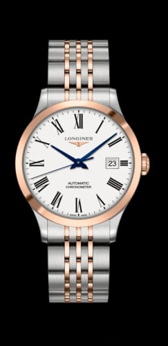 Longines Record 38.5mm Stainless Steel / Pink Gold / White-Roman / Bracelet