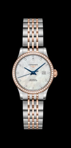 Longines Record 30mm Stainless Steel / Pink Gold / Diamond / MOP-Diamond / Bracelet
