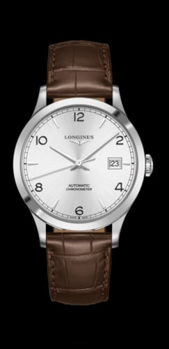 Longines Record 40mm Stainless Steel / Silver-Arabic / Alligator