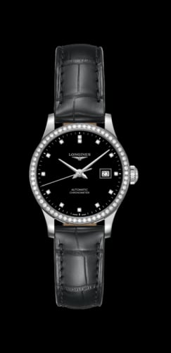 Longines Record 30mm Stainless Steel / Diamond / Black-Diamond / Alligator