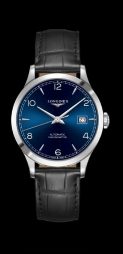 Longines Record 38.5mm Stainless Steel / Blue-Arabic / Alligator