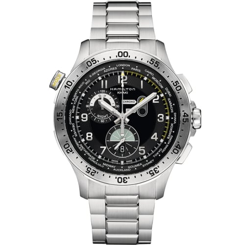 Hamilton Khaki Pilot Chrono Worldtimer Stainless Steel / Black / Bracelet