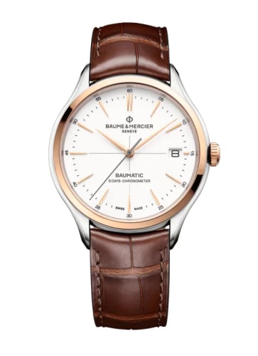 Baume & Mercier Clifton Baumatic Stainless Steel / Red Gold / White / Strap / COSC