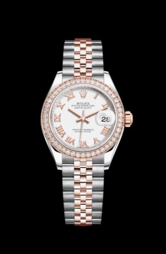 Rolex Lady-Datejust 28 Rolesor Rose Diamond / Jubilee / White Roman