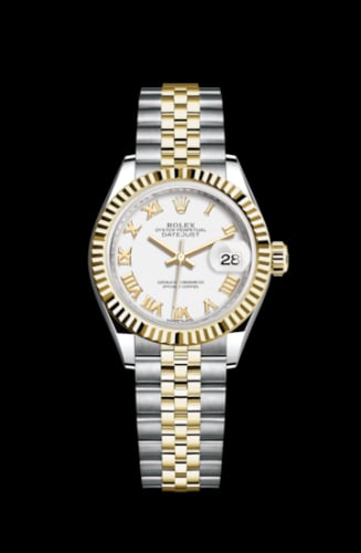 Rolex Lady-Datejust 28 Rolesor Yellow Fluted / Jubilee / White Roman