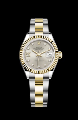 Rolex Lady-Datejust 28 Rolesor Yellow Fluted / Oyster / Silver Diamond