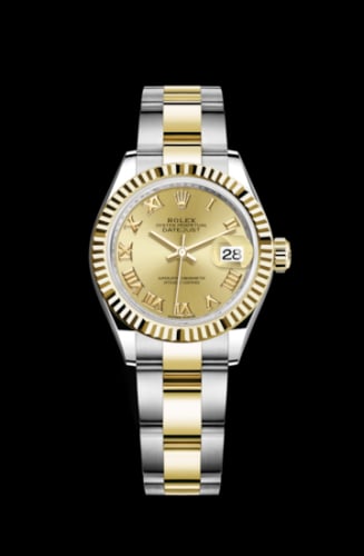 Rolex Lady-Datejust 28 Rolesor Yellow Fluted / Oyster / Champagne Roman