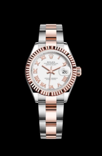 Rolex Lady-Datejust 28 Rolesor Rose Fluted / Oyster / White Roman
