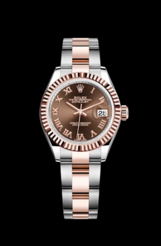 Rolex Lady-Datejust 28 Rolesor Rose Fluted / Oyster / Chocolate Roman