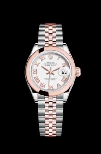 Rolex Lady-Datejust 28 Rolesor Rose Domed / Jubilee / White Roman