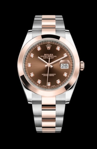 Rolex Datejust 41 Rolesor Everose Smooth / Oyster / Chocolate - Diamond