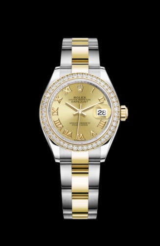 Rolex Lady-Datejust 28 Rolesor Yellow Diamond / Oyster / Champagne Roman